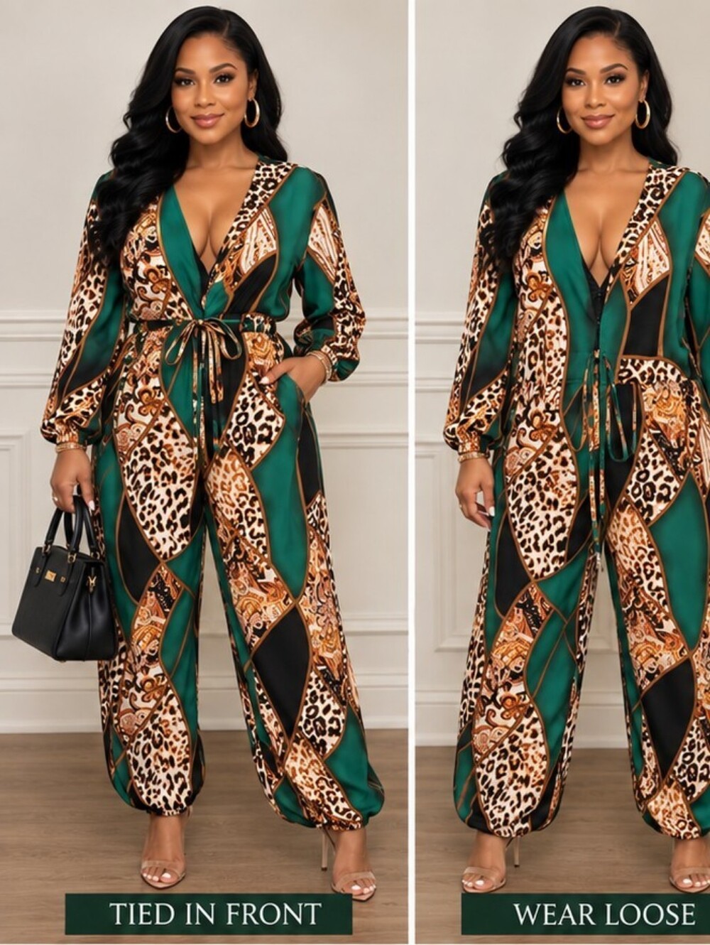 SHEIN Emerald Green Leopard Print Jumpsuit